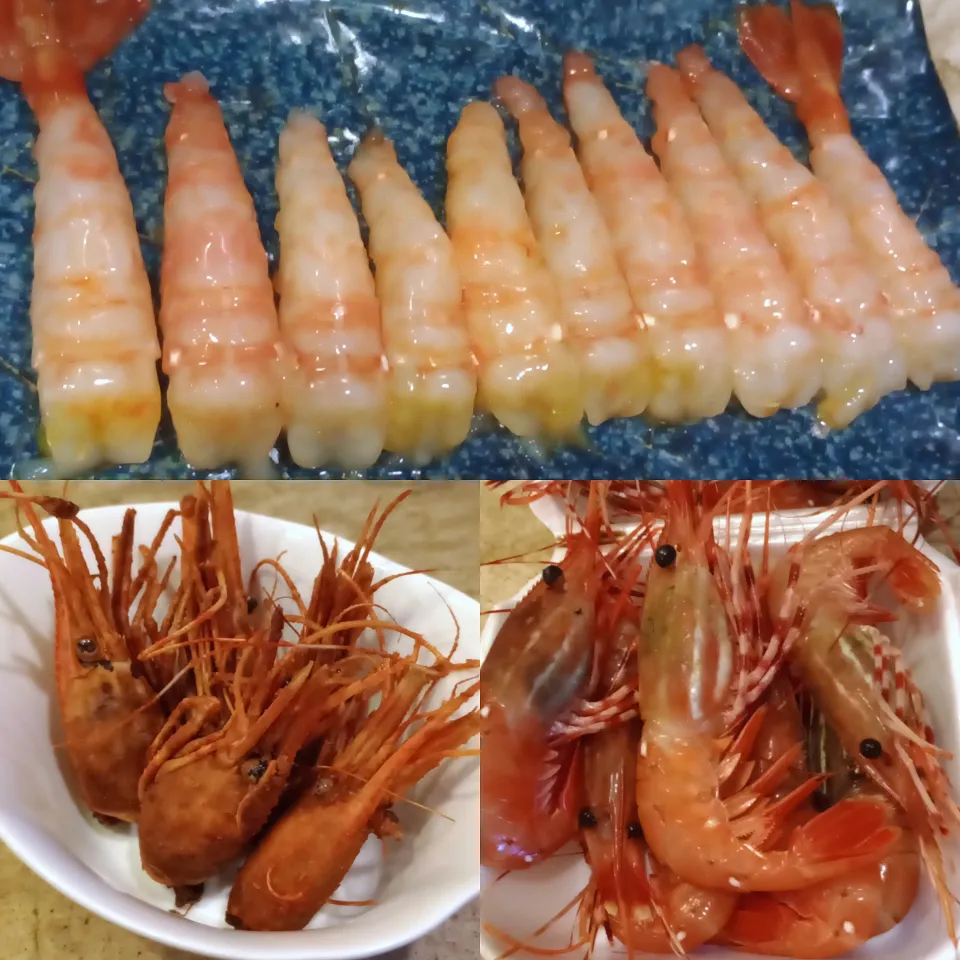 アメリカ、ワシントン州産ボタン海老(Spot prawn) のお刺身と頭の唐揚げ🦐|samiさん