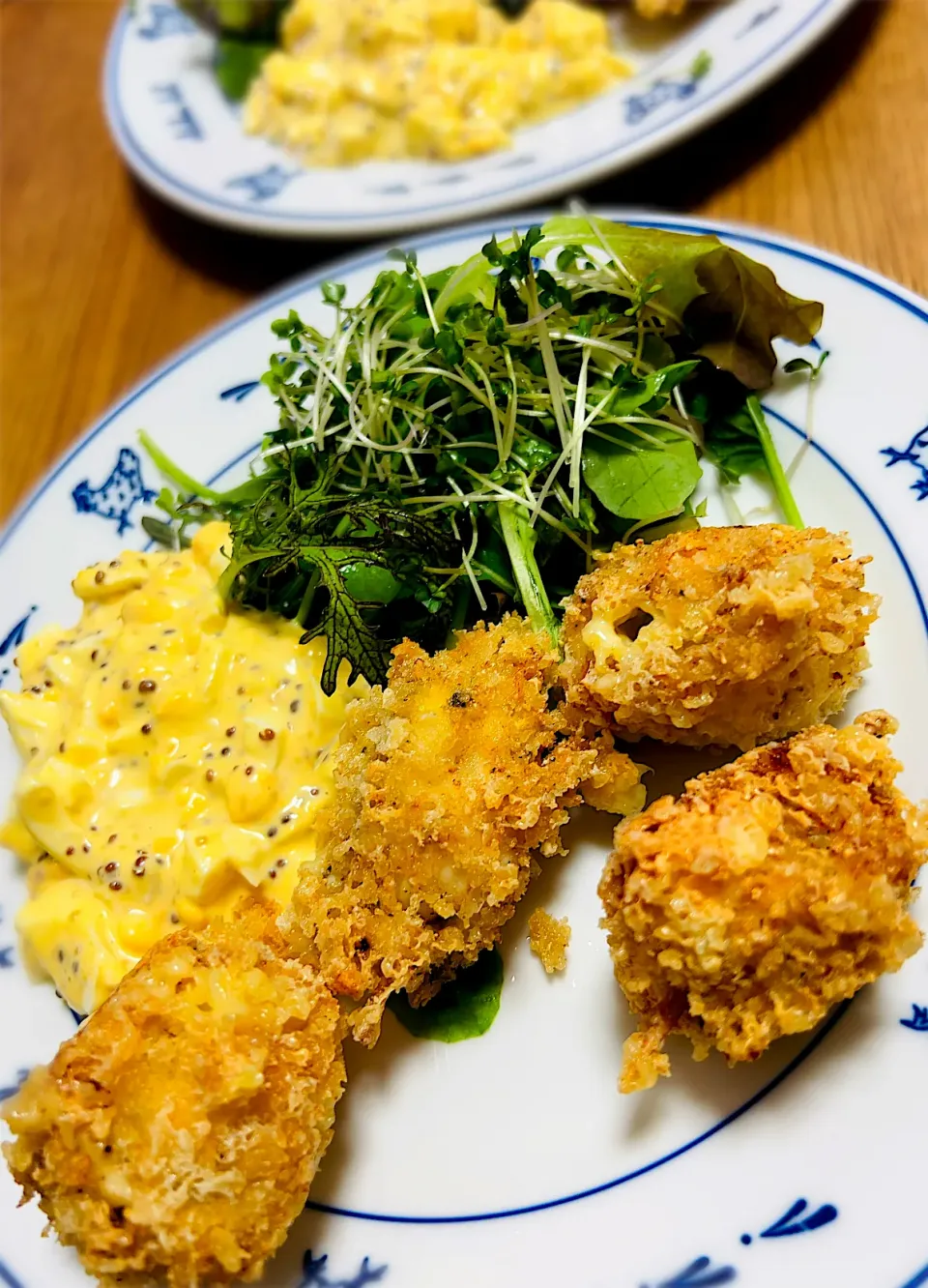 ”チーズささみ揚げ”と”ベビーリーフ＆玉子サラダ”@ 自宅飯|平大さん