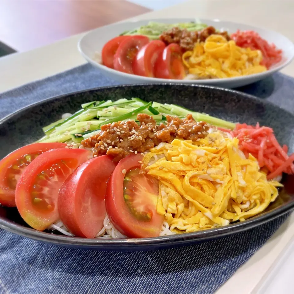 肉味噌のせ冷やし中華そうめん|はるさん