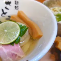 Snapdishの料理写真:【本日の限定】
自家製麺 麺処さとう 本蓮沼本店 
昆布水つけ麺 <塩> (麺180g、1,000円) 
＋太メンマ (別皿、250円) 
＋スープ割 (無料)
＠本蓮沼1分 
(赤羽から徒歩23分)
24136 (146,427)
