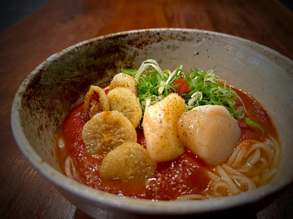 帆立のアラビアータそうめん|半田手延べそうめんの店 阿波や壱兆さん