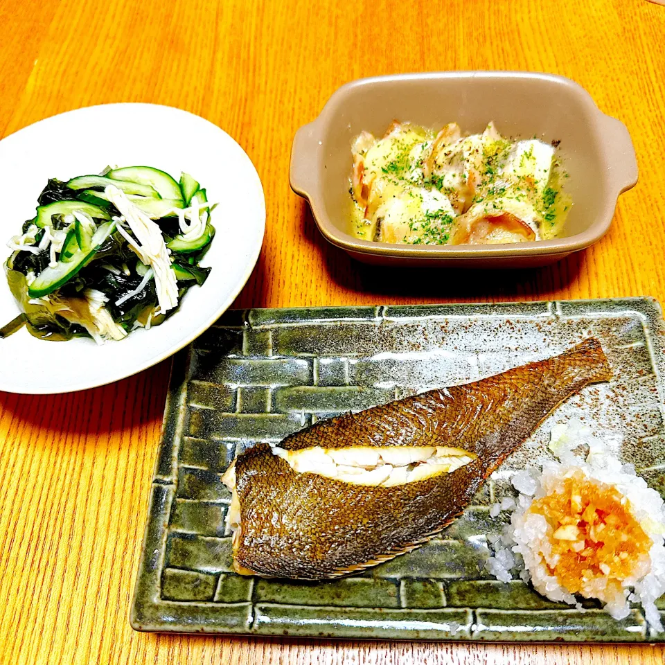 わかめ、えのき、きゅうりの酢の物
北海道から届いた宗八かれい
長芋ベーコンチーズ|naoさん