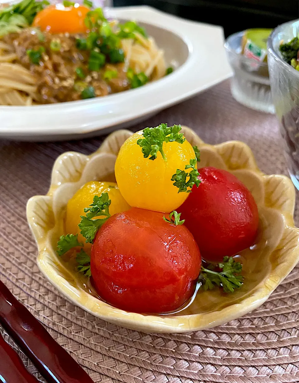 Snapdishの料理写真:ゆかりさんの料理 ミディトマトのお浸し🍅|ゆかりさん