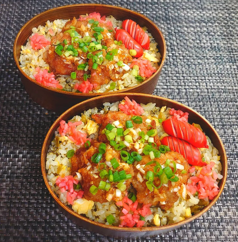 母とムスコのラブラブおソロ♪高菜チャーハン＆油淋鶏弁当|からあげビールさん