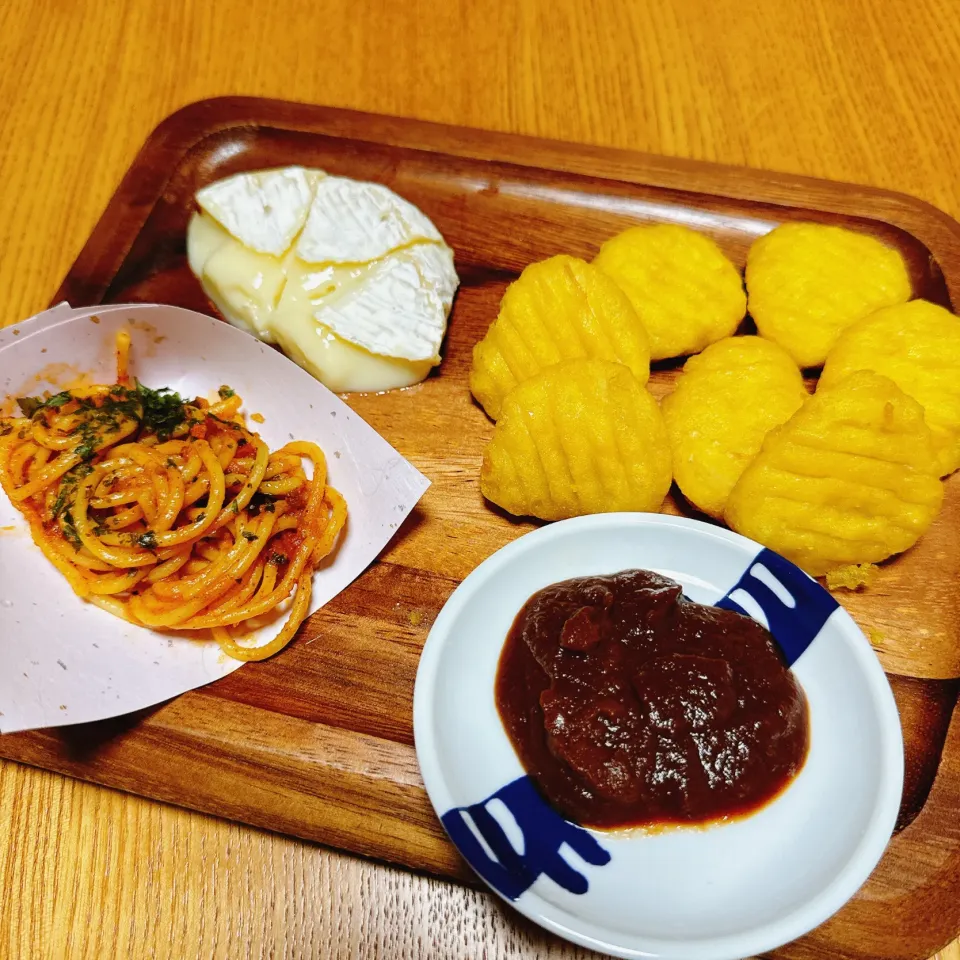 チキンナゲット、焼きカマンベール、パスタのワンプレート|naoさん