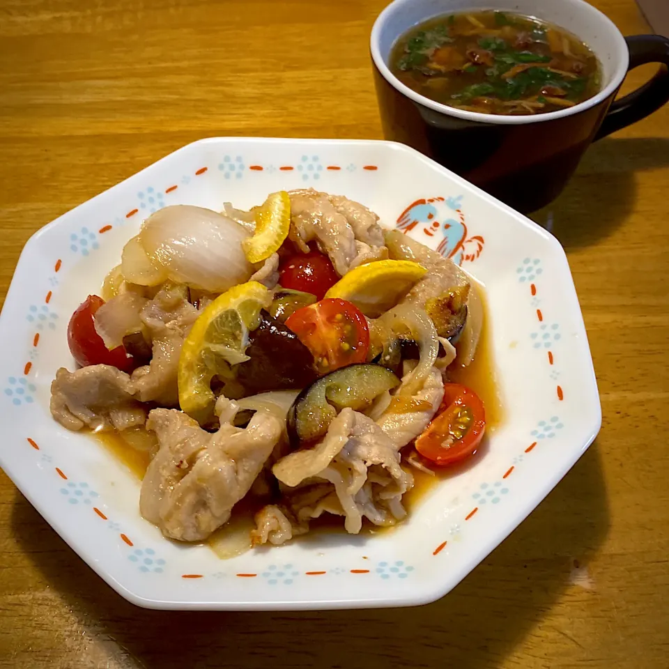 豚ロースのレモン南蛮漬けと、なめかの味噌汁|もえさん