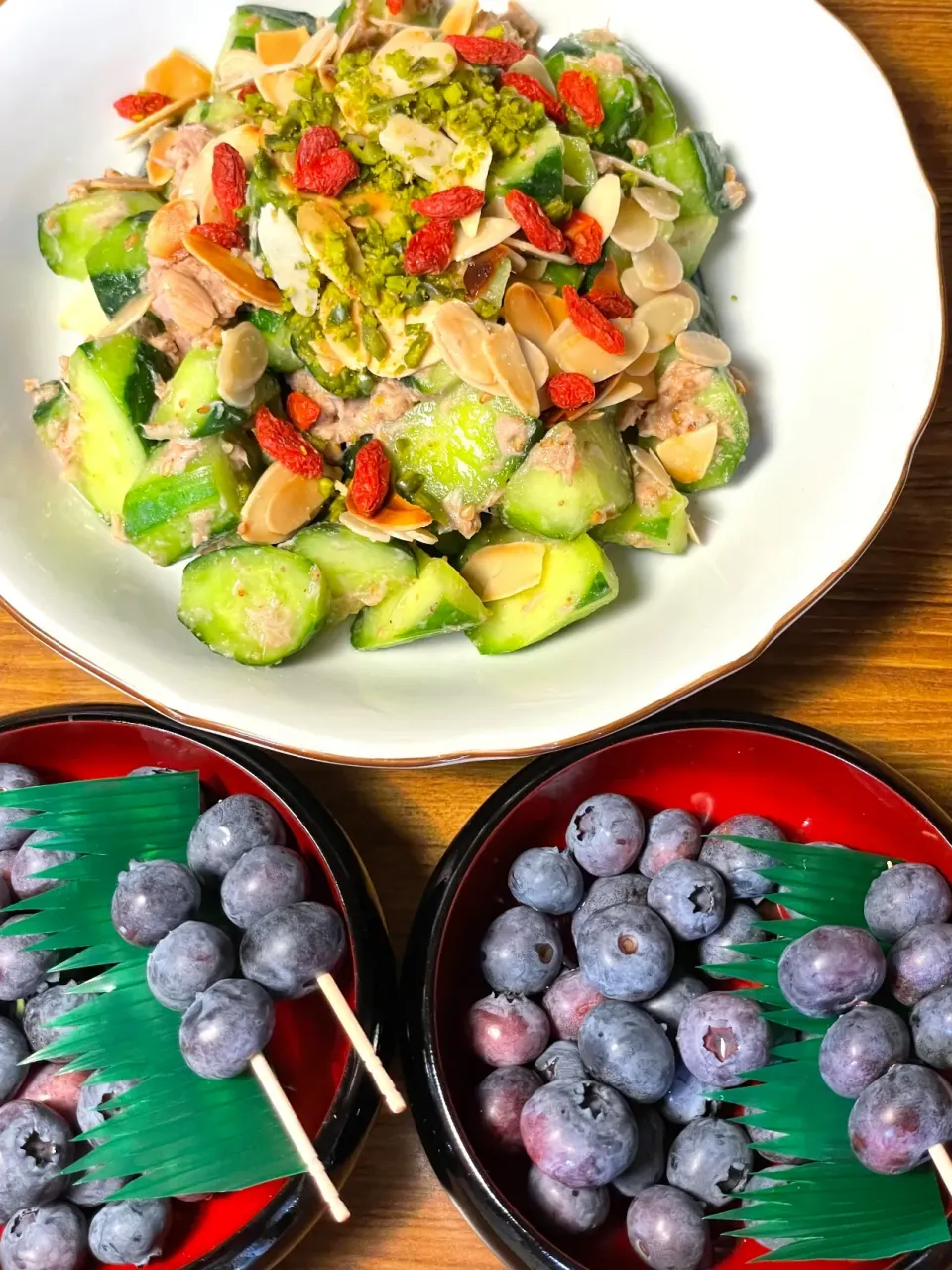 ＊家庭菜園🥒きゅうりシーチキン胡麻和えサラダ🥗自宅ブルーベリー🫐|らんふうさん