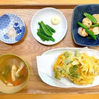 Snapdishの料理写真:スナップエンドウづくし！|なっさん