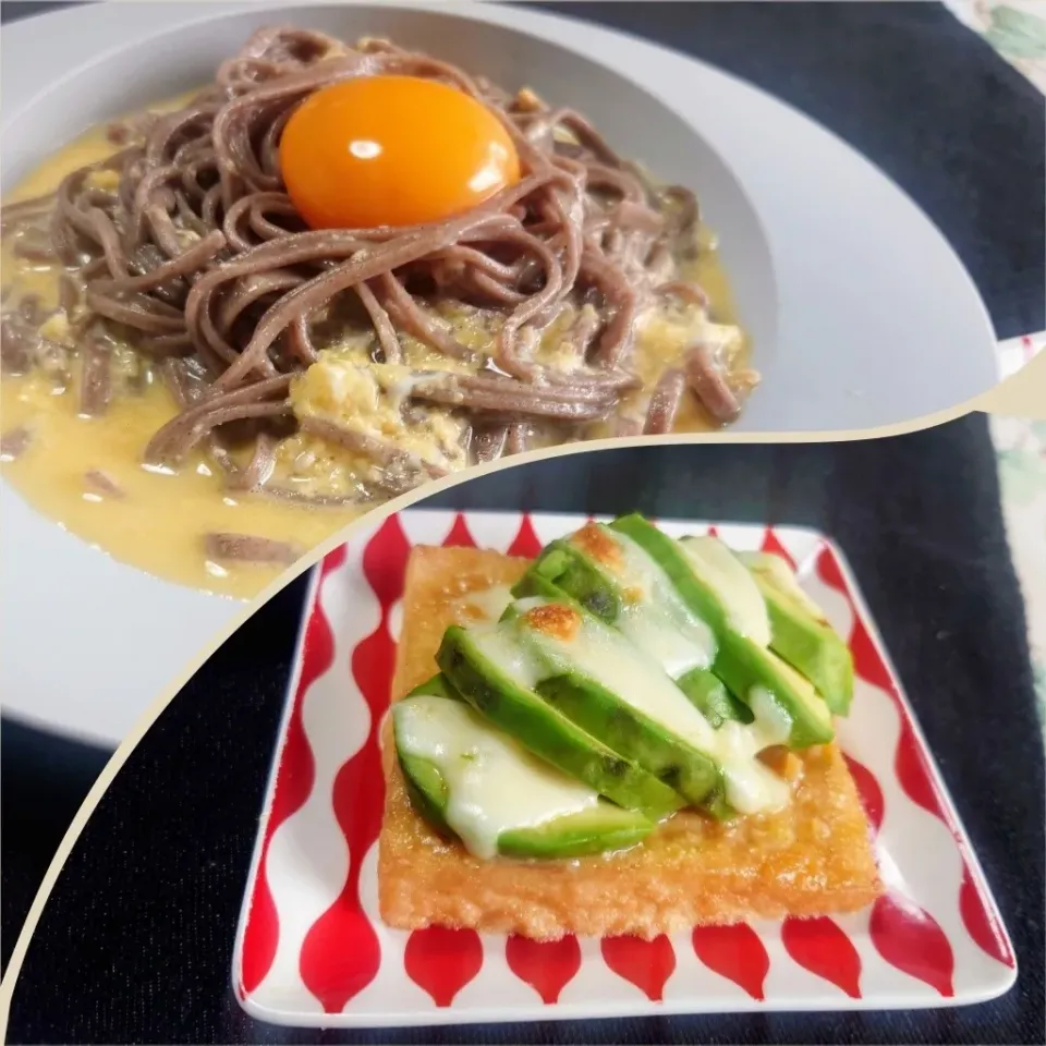 Snapdishの料理写真:味噌カルボナーラ蕎麦
アボカド×厚揚げ 味噌チーズ焼|マギーさん