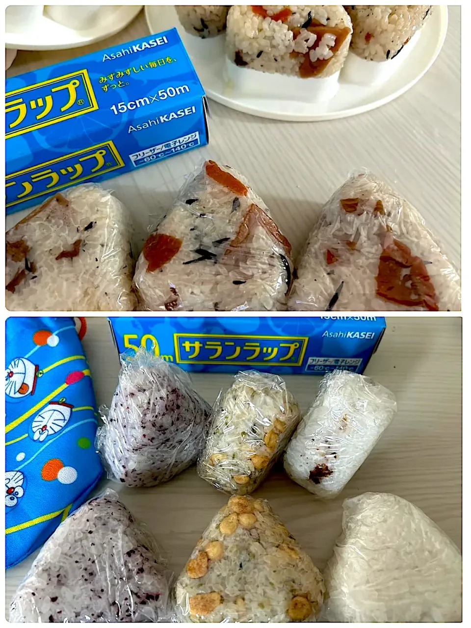 Snapdishの料理写真:五目ひじきの混ぜごはん🍙と　　　　　　　　　　　　ゆかり🍙たぬき🍙おかか|こずりんさん