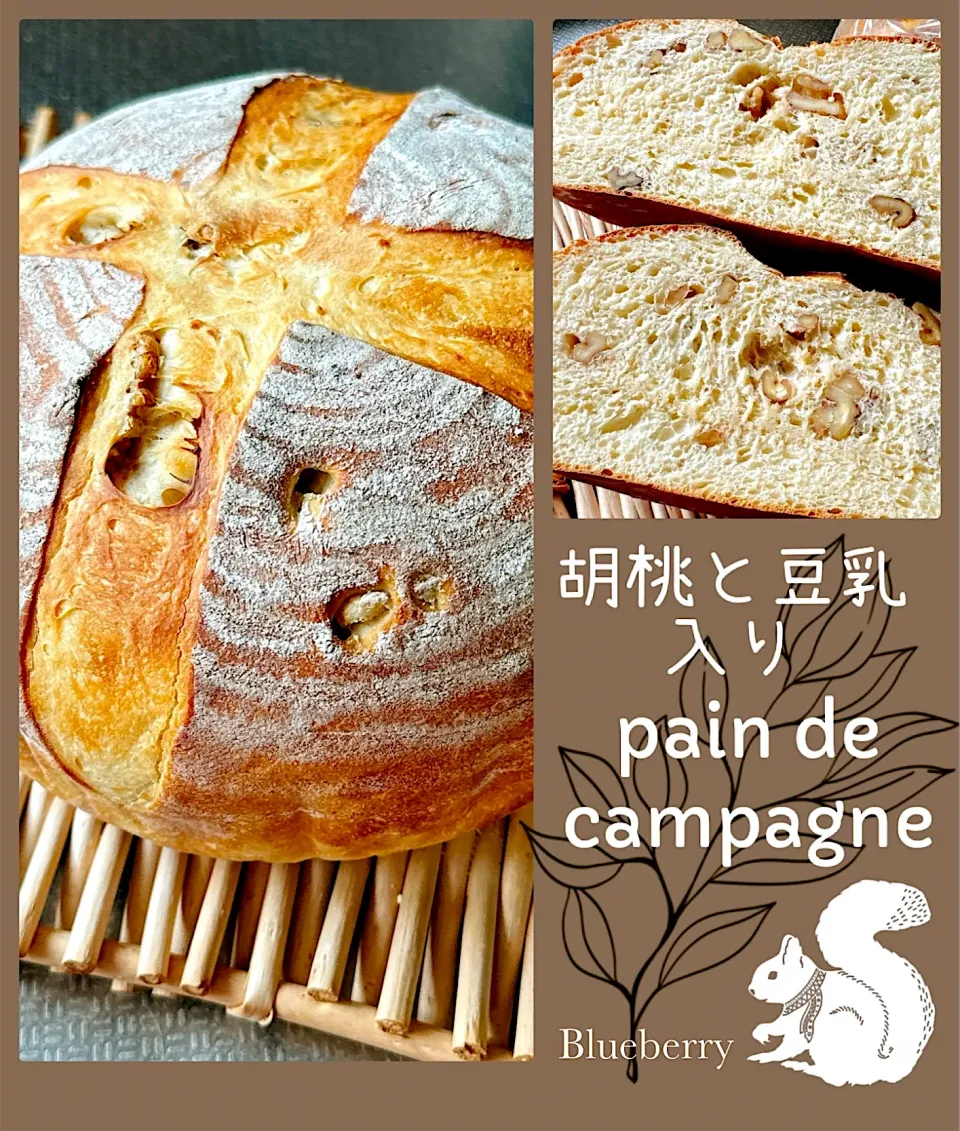 Snapdishの料理写真:2024/06/10 胡桃と豆乳入りパンドカンパーニュpain de campagne|Blueberry🫐さん