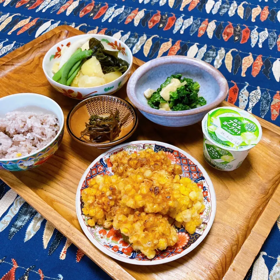 grandmaの晩ごはん☆ 今夜は又々ハチクの煮物､チシャ🥬の煮浸し、スイートコーン🌽の揚げ物…初物なり|kaoriさん