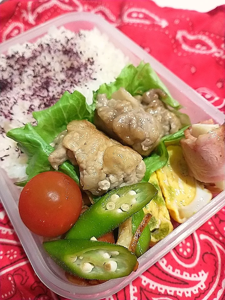 オクラ炒め豚こまバーグ弁当|yayoi.Kさん