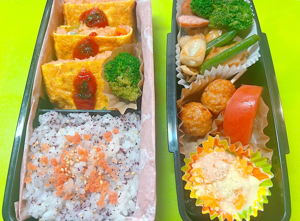 Snapdishの料理写真:高1息子のお弁当🌈(水)☀️|KCoさん