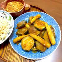 Snapdishの料理写真:#vegan 
ズッキーニとヤングコーンの煮物|makiko_aさん