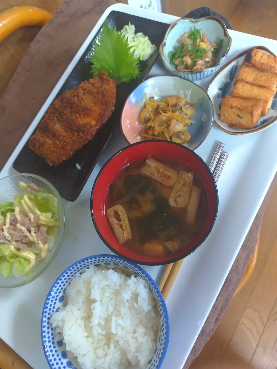 Snapdishの料理写真:鯵フライ定食です🍀|rikako♪。.:＊さん