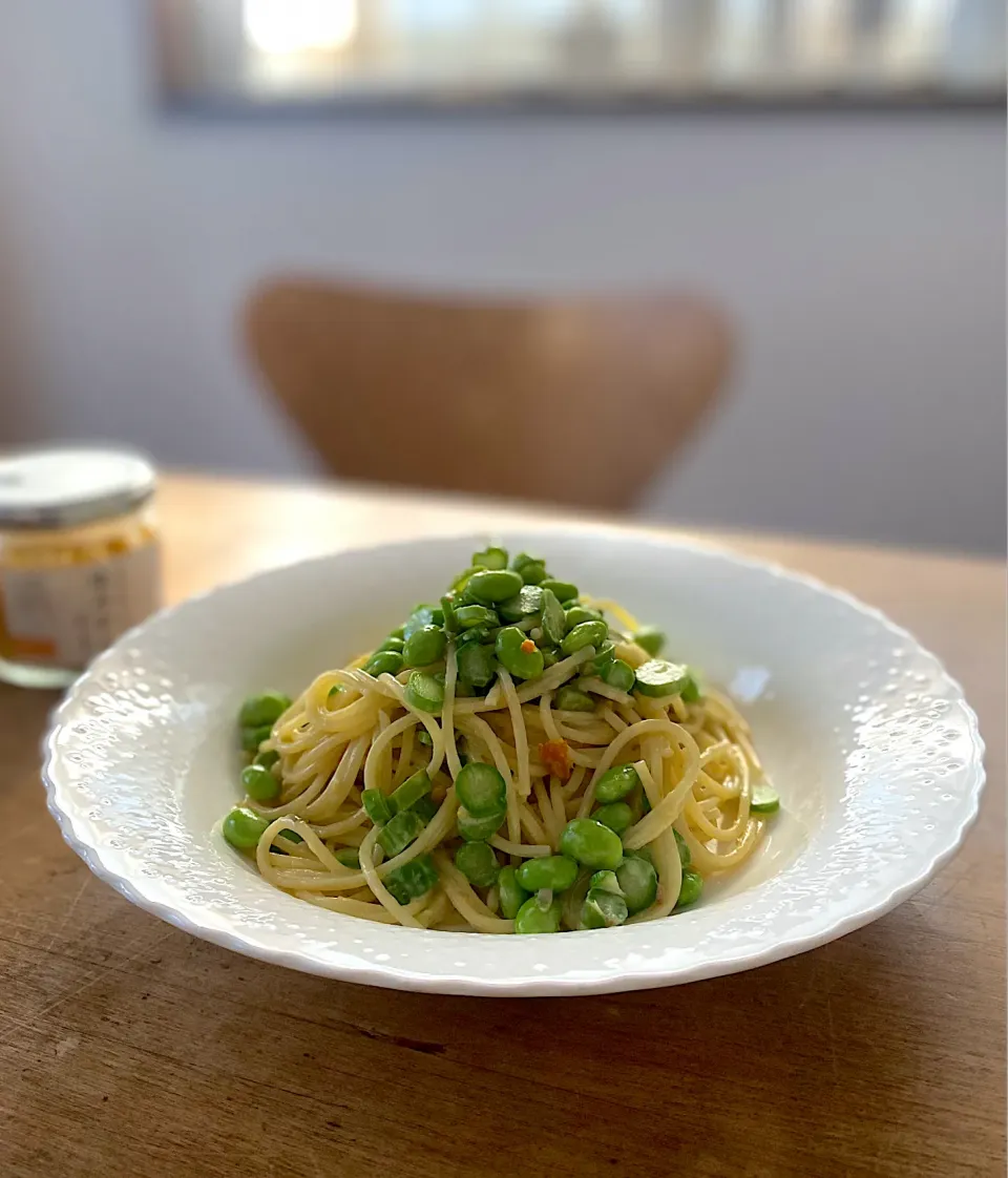 枝豆とアスパラのパスタ〜塩みかん|acoさん