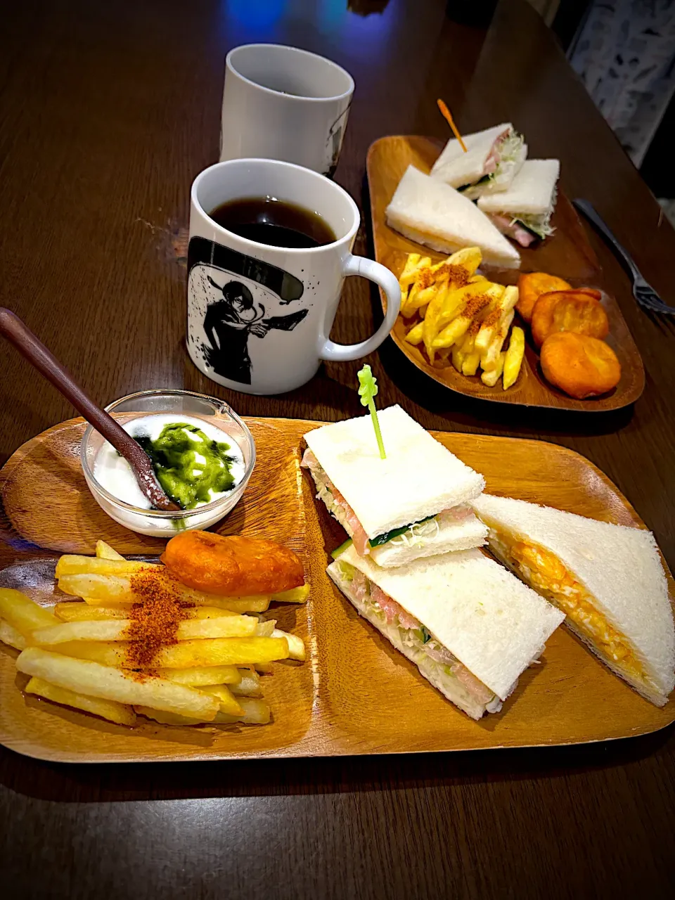 チキンナゲット　フレンチフライ　抹茶ヨーグルト　たまごサンド＆生ハム野菜サンド　コーヒー☕️🥪|ch＊K*∀o(^^*)♪さん