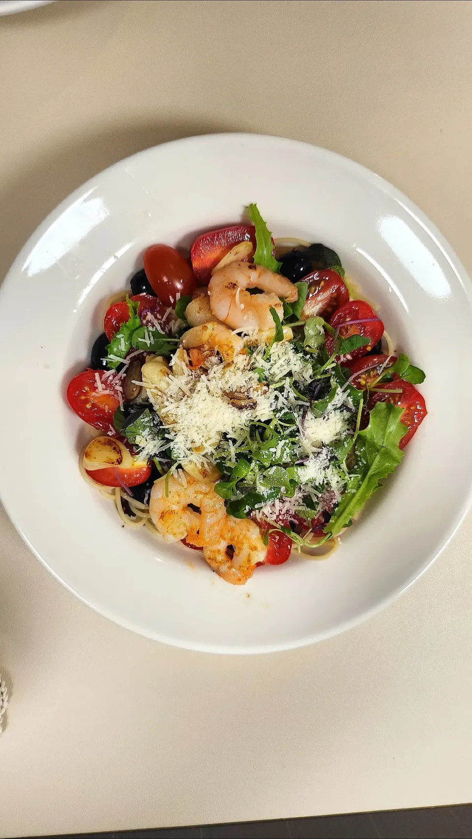 Nina's dish Cold pasta 
with shrimp, cherry tomato, black olive, parmesan cheese and oriental sauce|Ninaさん