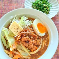 Snapdishの料理写真:味噌ラーメン＆おかひじきのごま味噌和え|そらねこさん