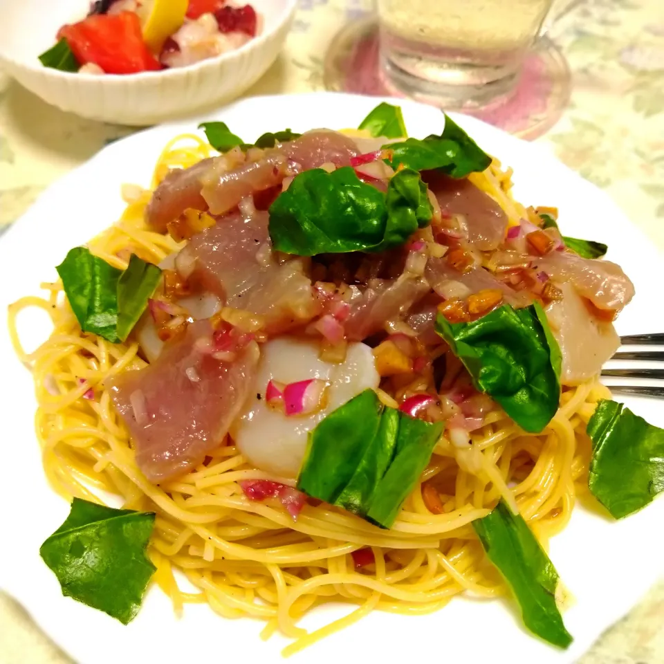 マグロとホタテの冷製パスタ|うたかた。さん