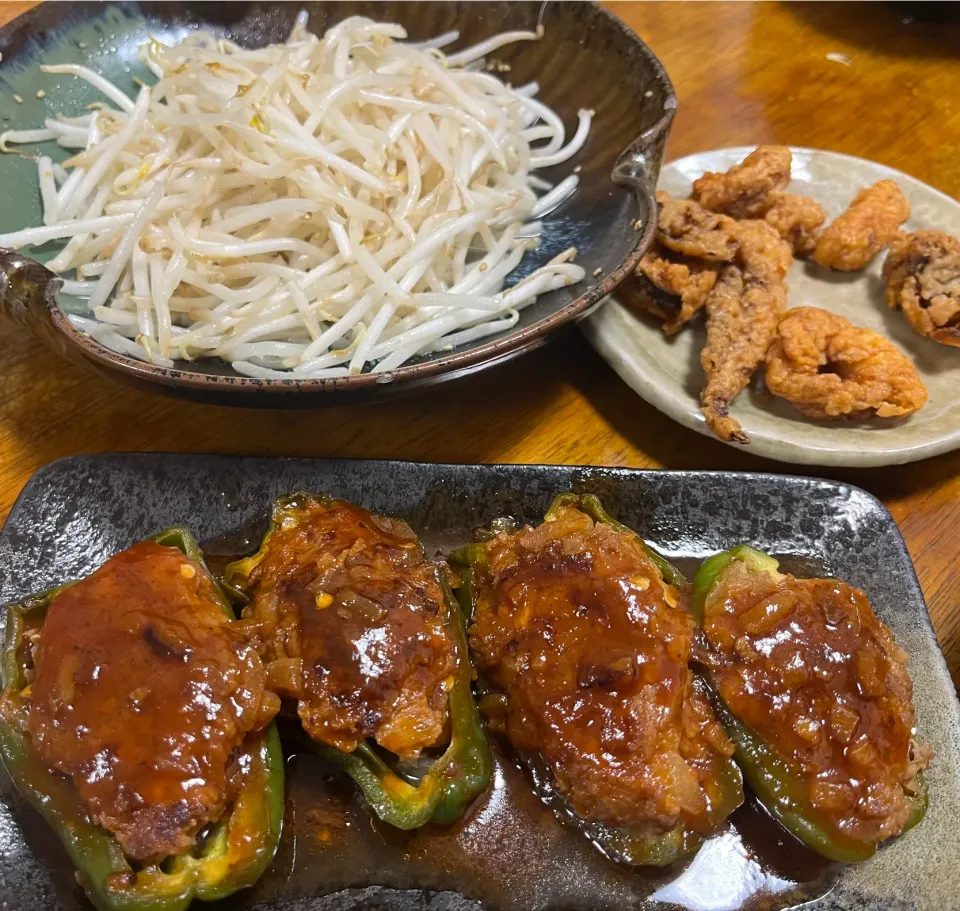 肉詰めピーマンのお夕飯|さんだーさん