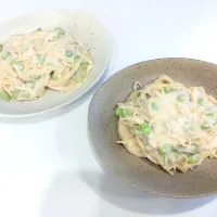 Snapdishの料理写真:ツナと枝豆のクリームパスタ|晴さん