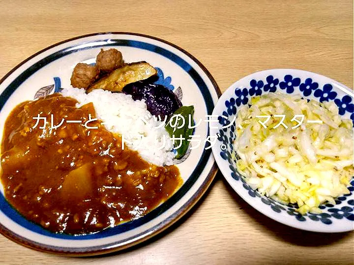 Snapdishの料理写真:カレー。サラダはパンにも合うので、サンドイッチも便利です。作り置きに便利|りささん