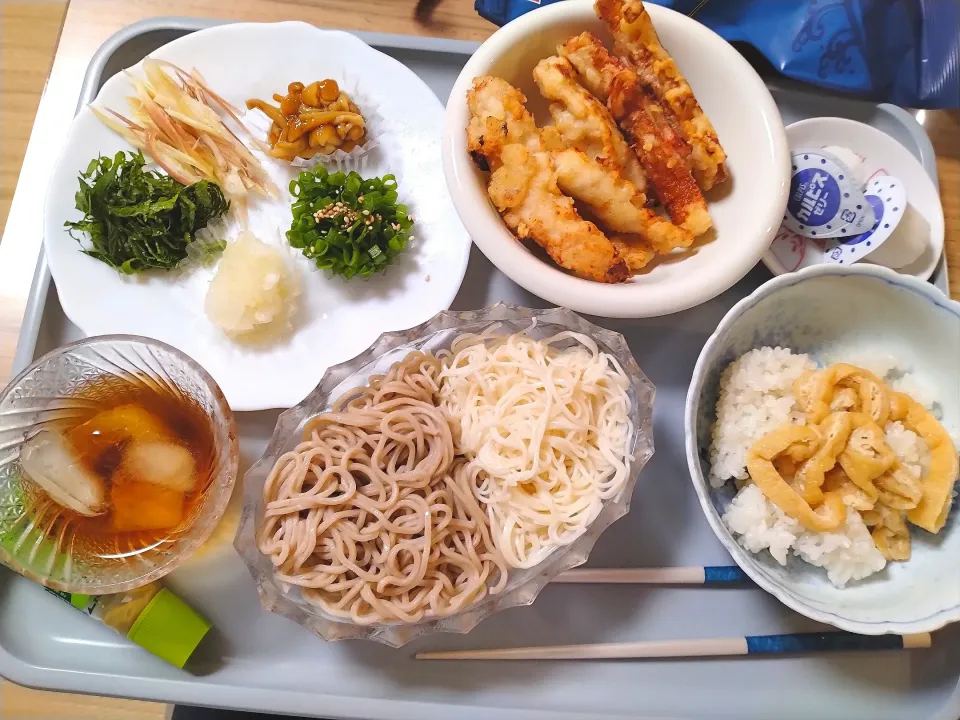 ちくわかにかま天・かしわ天（当選した塩麹に漬け込み）😸
そうめん、そば贅沢ダブル|さゆさん