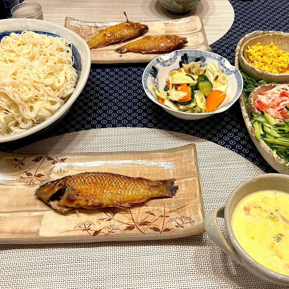 釣れたギザミは塩焼きで。|amiさん