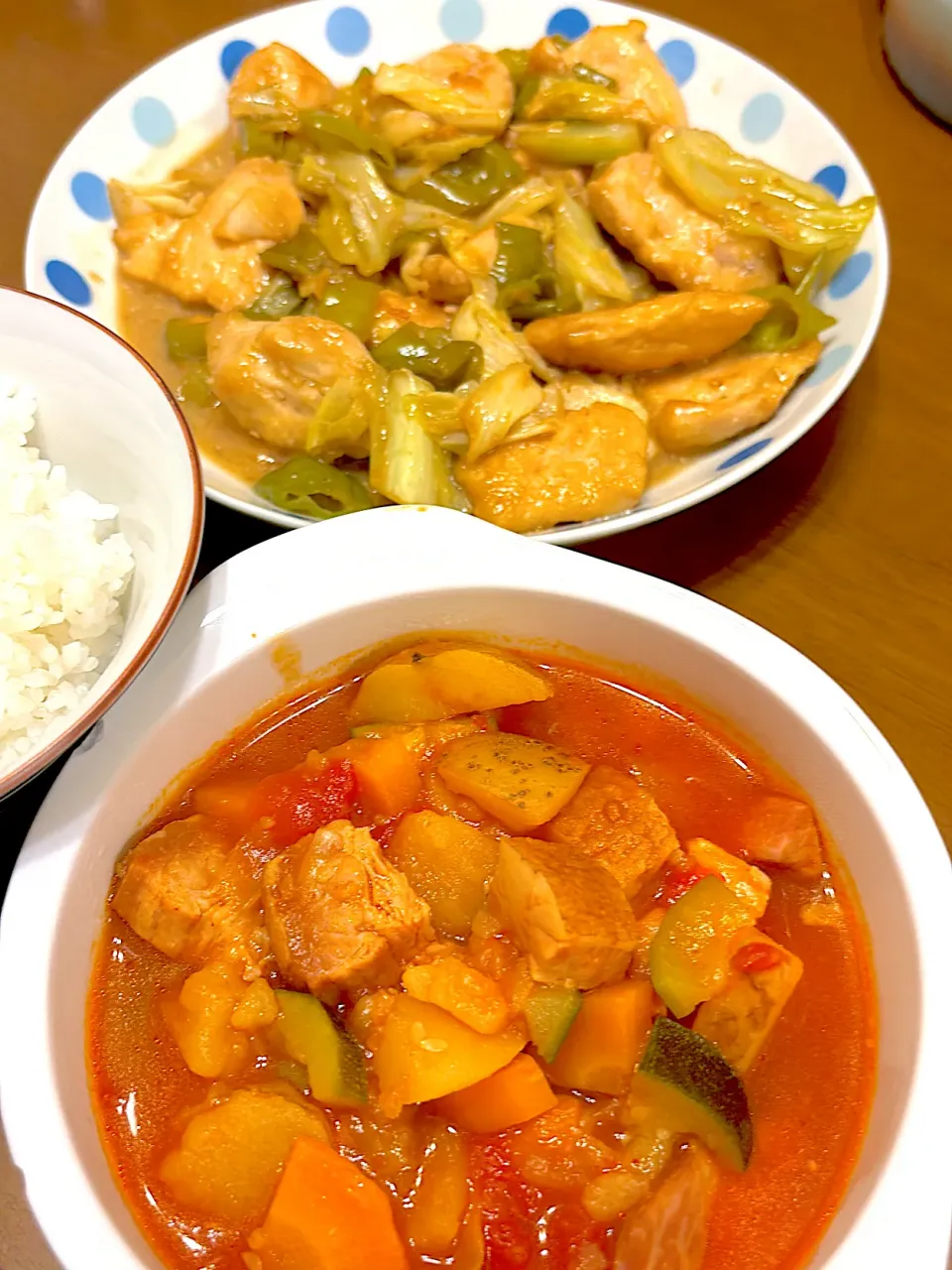 鶏むね肉とキャベツのマヨポン炒めとミネストローネ|masaさん