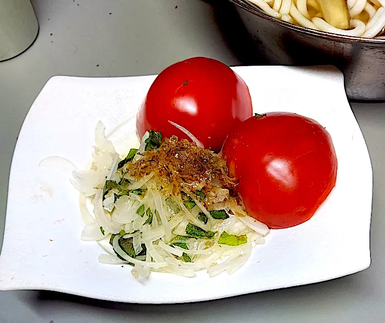 腎カツオニオンサラダ🥗と腸カツトマト🍅|🐈⸒⸒⸒⸒つるのダンス🐈🐾さん