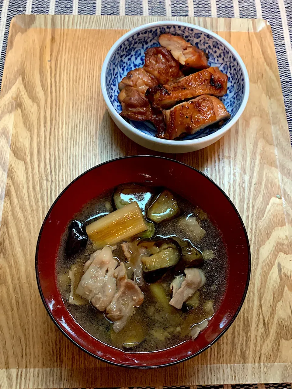 揚げ茄子とネギと豚肉のうどんのつけ汁、チキン|ルナピーボールさん