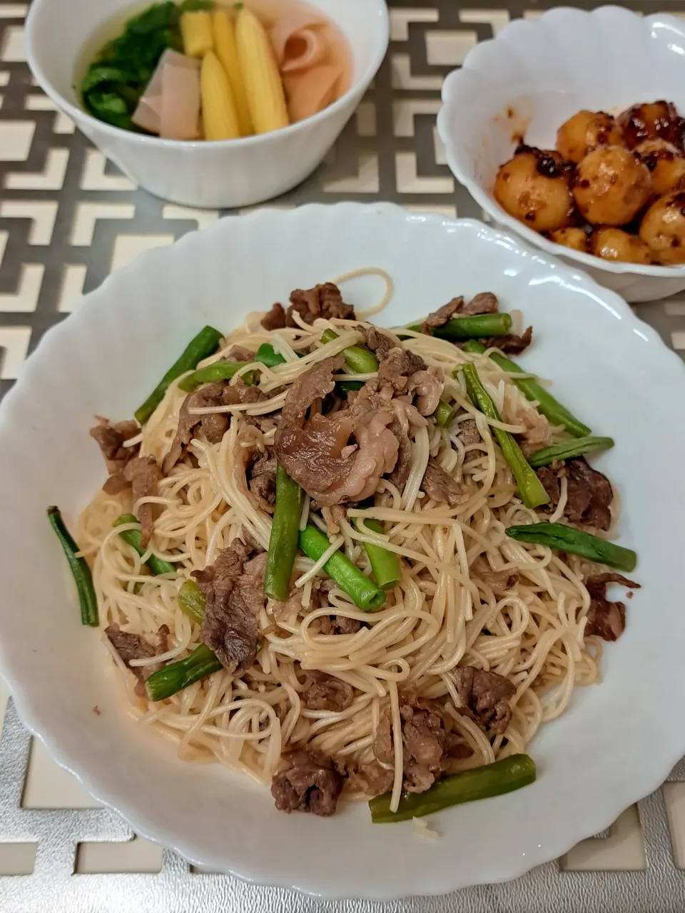 【牛肉とインゲンの甘辛煮で素麺】|梨々香さん