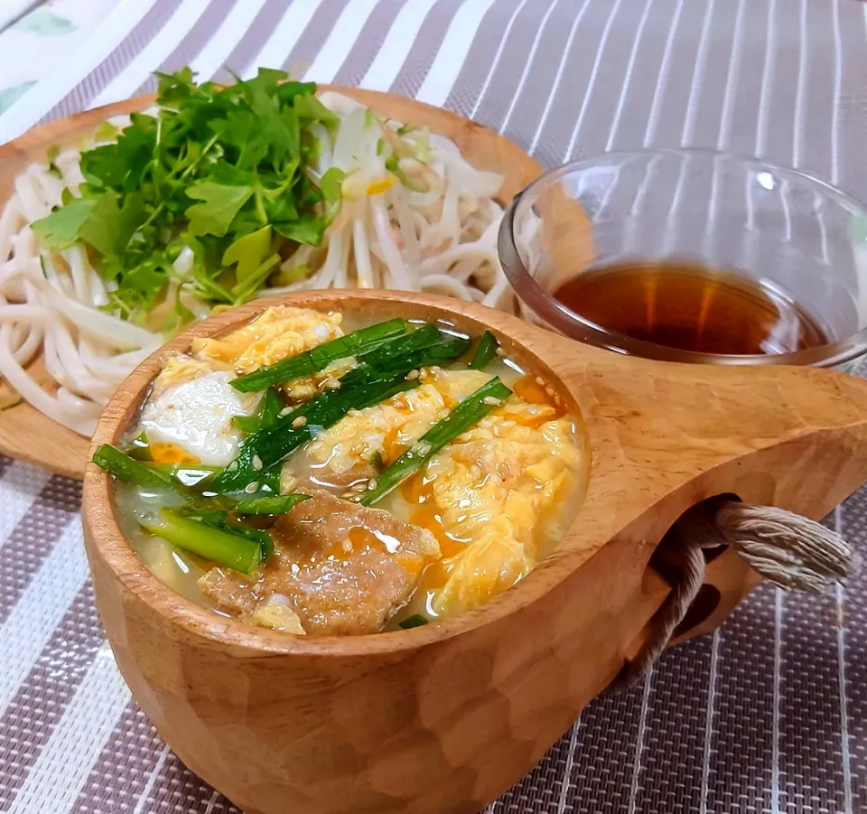 Snapdishの料理写真:冷やしセロリうどん
ニラたま西京味噌汁|マギーさん