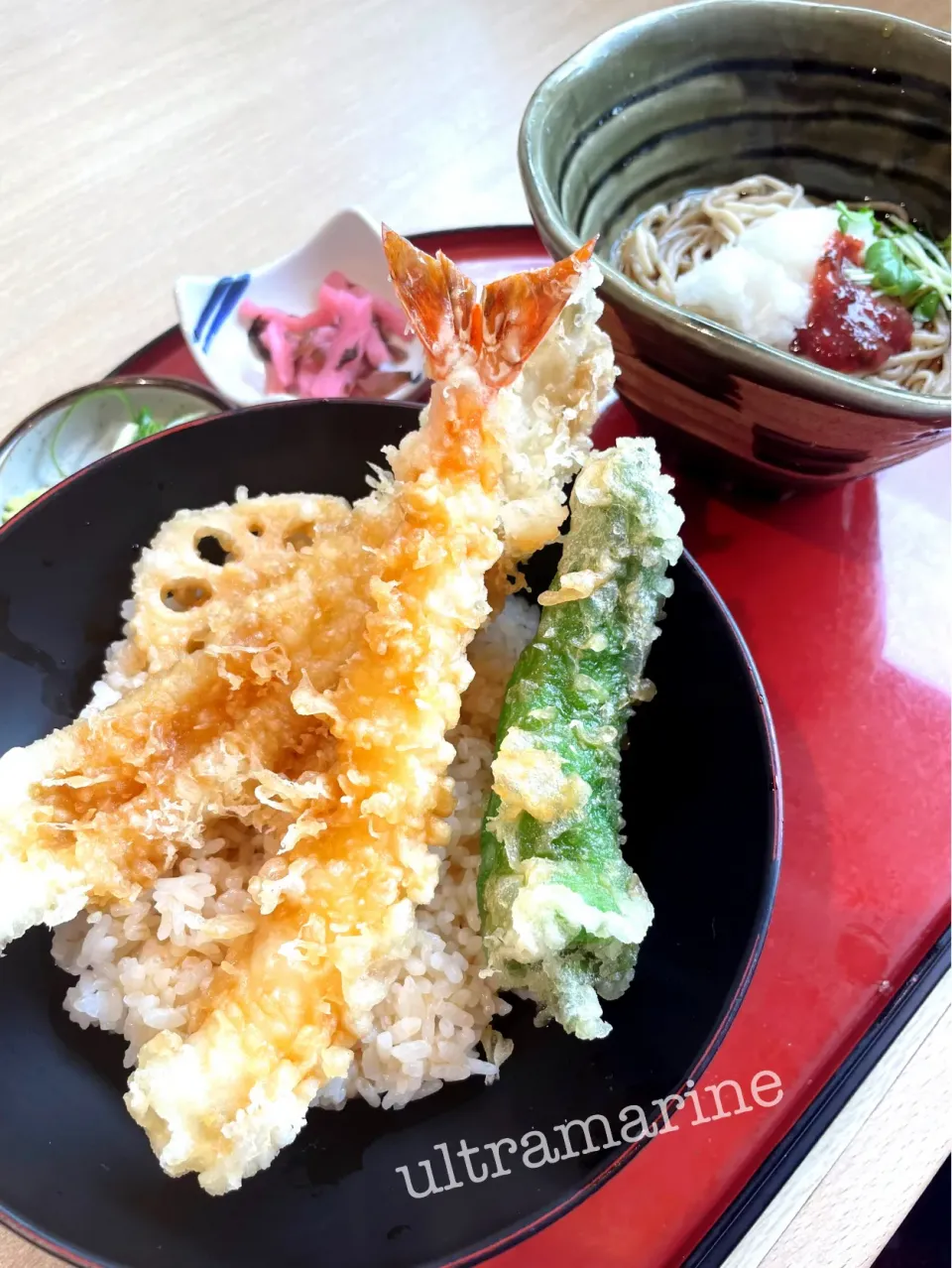 Snapdishの料理写真:＊梅とおろしそばと天丼♪＊|ultramarineさん