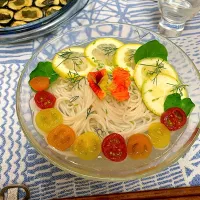 ズッキーニのスカペーチェと鯛だし煮こごりレモン素麺