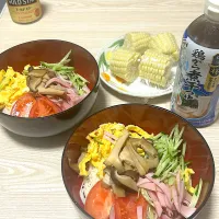 Snapdishの料理写真:ぶっかけ素麺   ラーメン風|atsukoさん