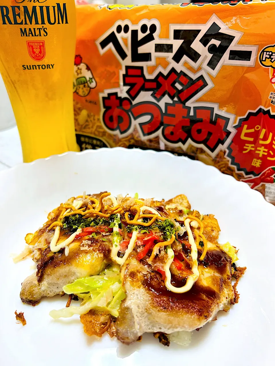 母、冷蔵庫を救済っ！「ベビースターお好み焼き」あたしンち×ベビースターラーメンのおいしい食べ方♪ 作ってみた！|ゆっきー♪さん