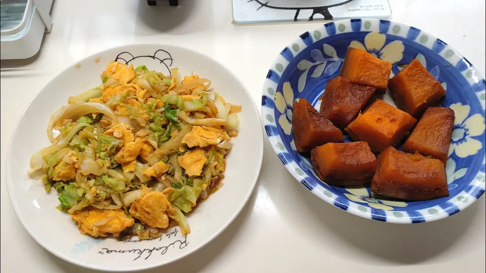 キャベツと卵の炒め物
かぼちゃの煮物|しまだ ちえこさん