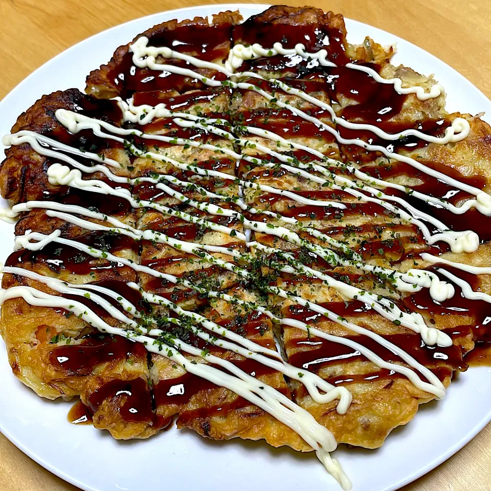 野菜炒めの残りをお好み焼きにしました😅|abekoさん