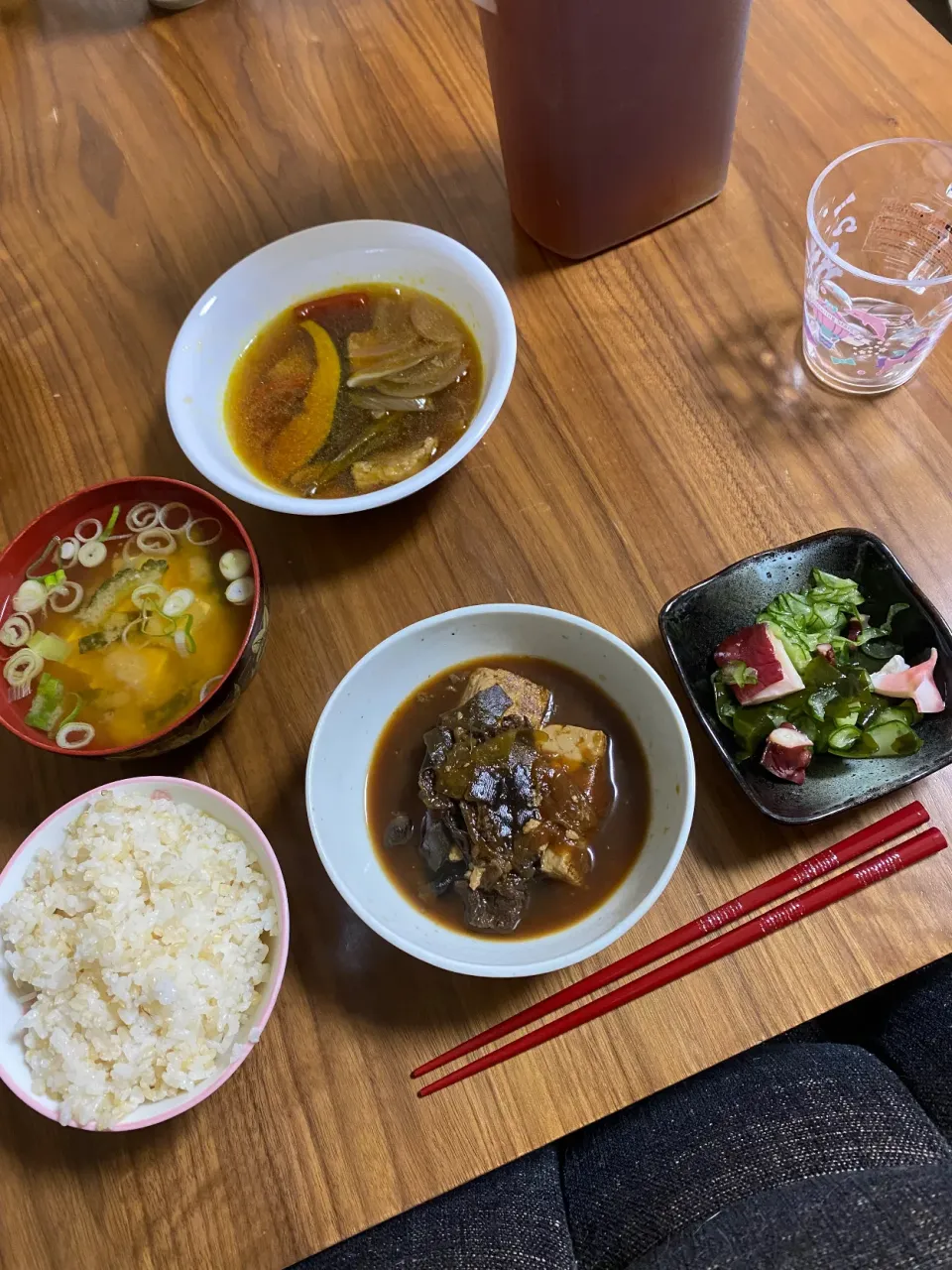 夜　残り物　肉豆腐､タコ酢|みちくんさん