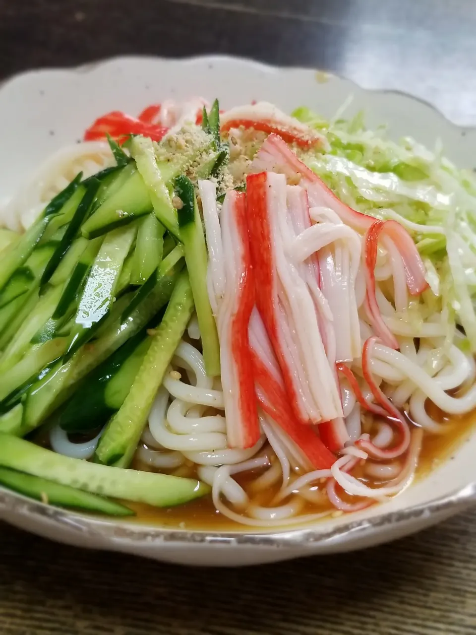 Snapdishの料理写真:パパ作👨冷し中華風サラダ細うどん|ぱんだのままんさん