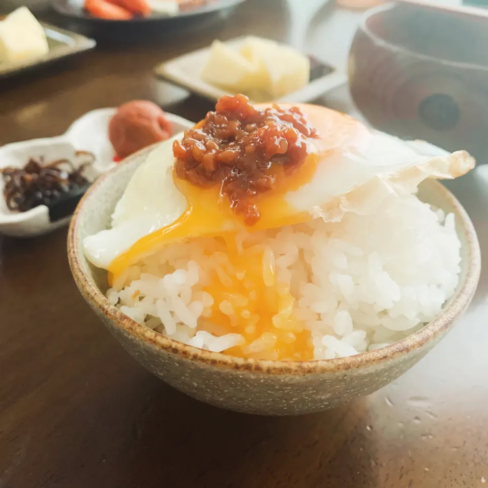 目玉焼きのっけごはんに自家製醤油麹🍚🍳🫠🤎|leeさん