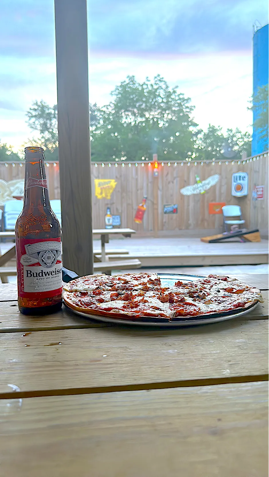 Outdoor pizza and beer|the vさん