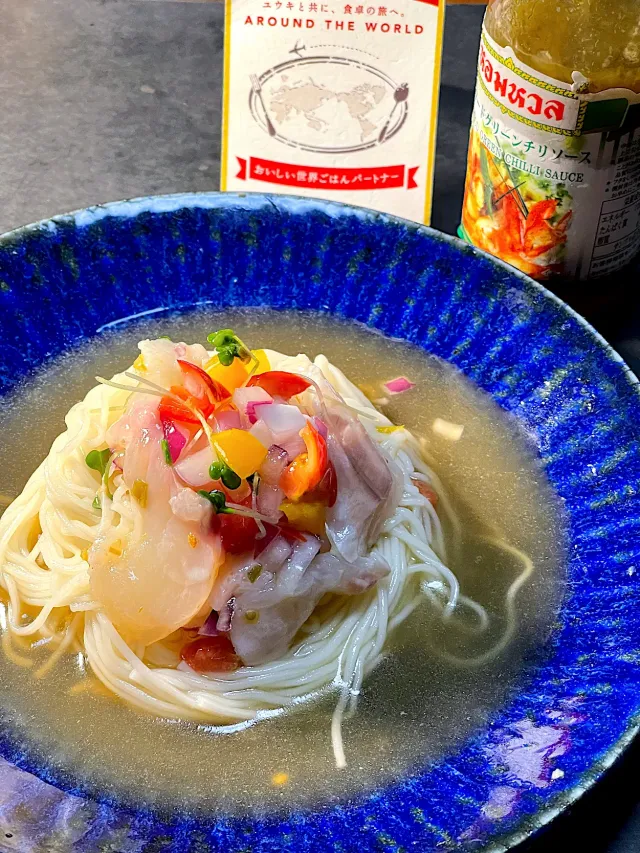 Snapdishの料理・レシピ写真:エスニック鯛素麺｜今年の素麺が熱い！！素麺アレンジレシピ♪