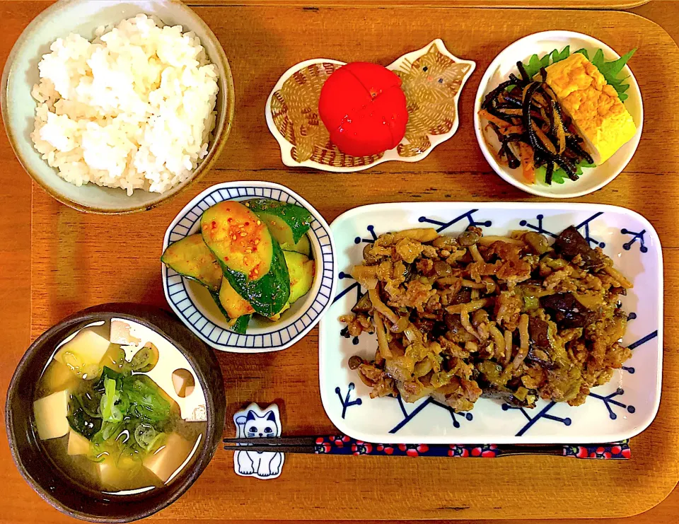 茄子とひき肉の味噌炒めの献立|すずさん