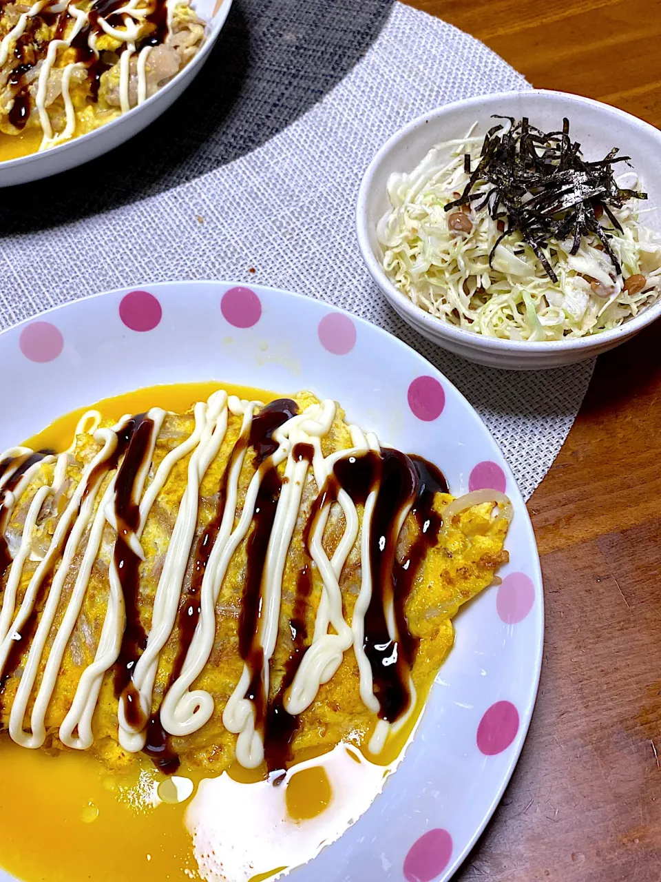 とんぺい焼き、キャベツ納豆サラダ|kaaaaaさん