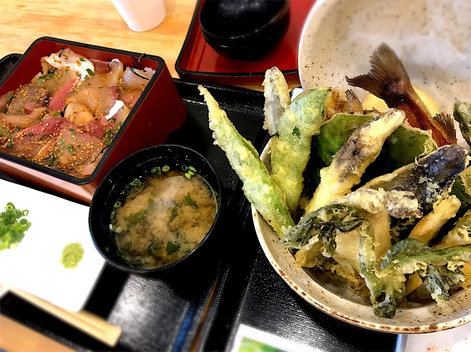 佐賀関ブリのリュウキュウと山菜天丼|じゅんさんさん