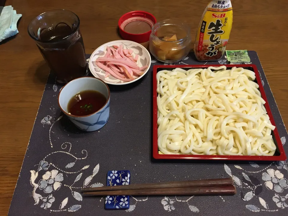 ざるうどん2人前、沢庵、烏龍茶(昼飯)|enarinさん